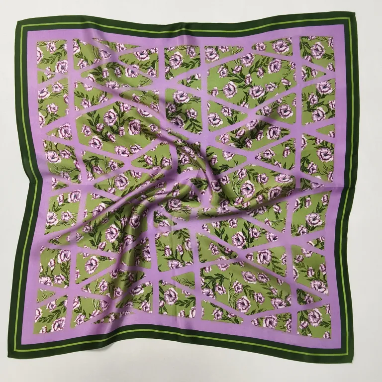 Lilac and green flower silk scarf